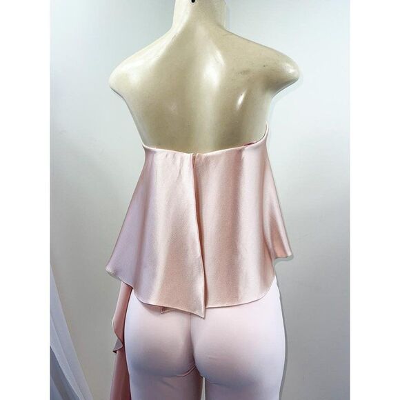 MESTIZA NY Jacqueline Pale Pink Ruffled Cropped Hem Strapless Jumpsuit S… - Picture 7 of 12
